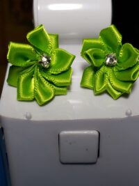 Green Satin Floral Earrings