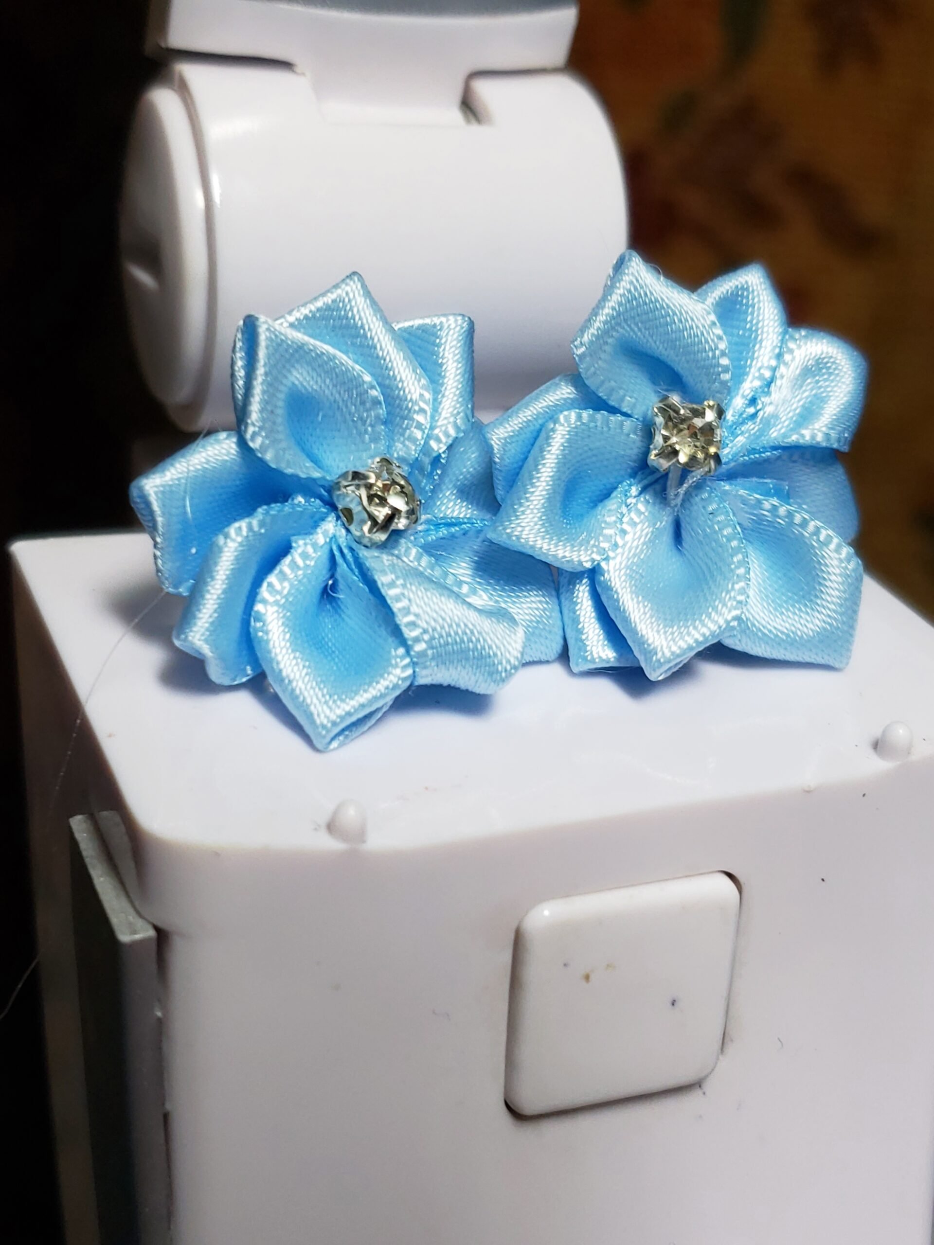 Light Blue Satin Floral Earrings