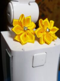 Yellow Satin Floral Earrings